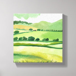 Grüne üppige Hügel   Natur Aquarell Leinwanddruck