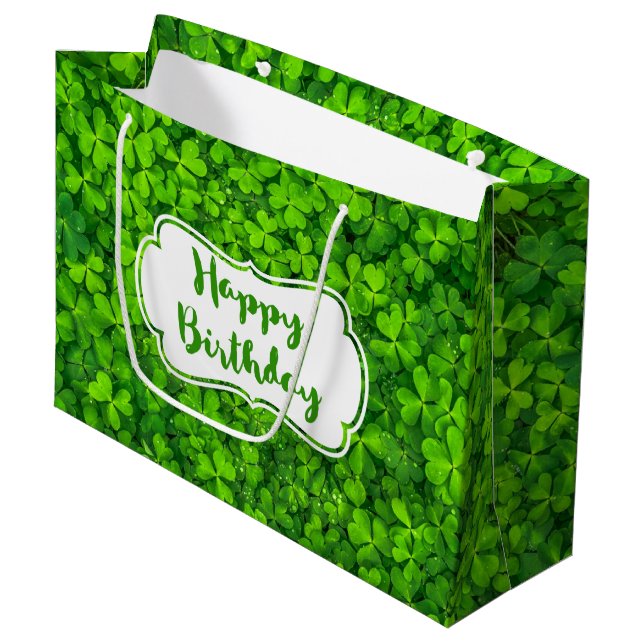 Grüne, üppige Kleider mit Wassertropfen zum Geburt Große Geschenktüte (Vorderseite Schrägansicht)