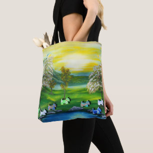 Grüne Venus-Schotten am Teich Tasche