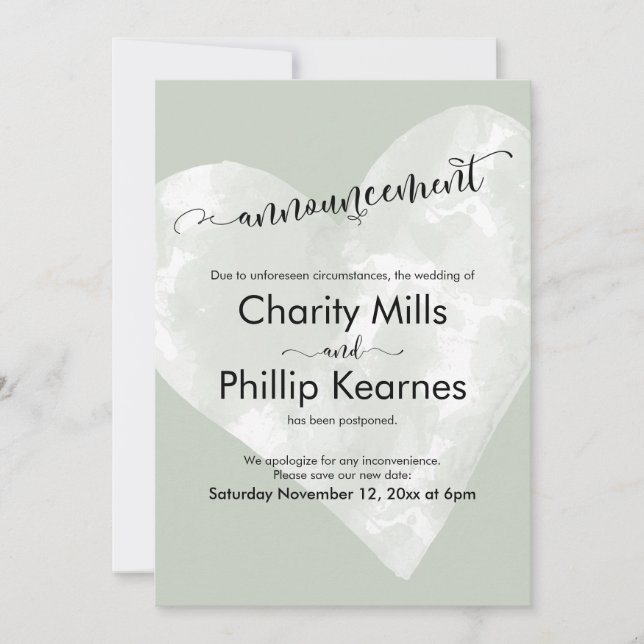 Grüne Vertagung der Hochzeitsankündigung (Vorderseite)