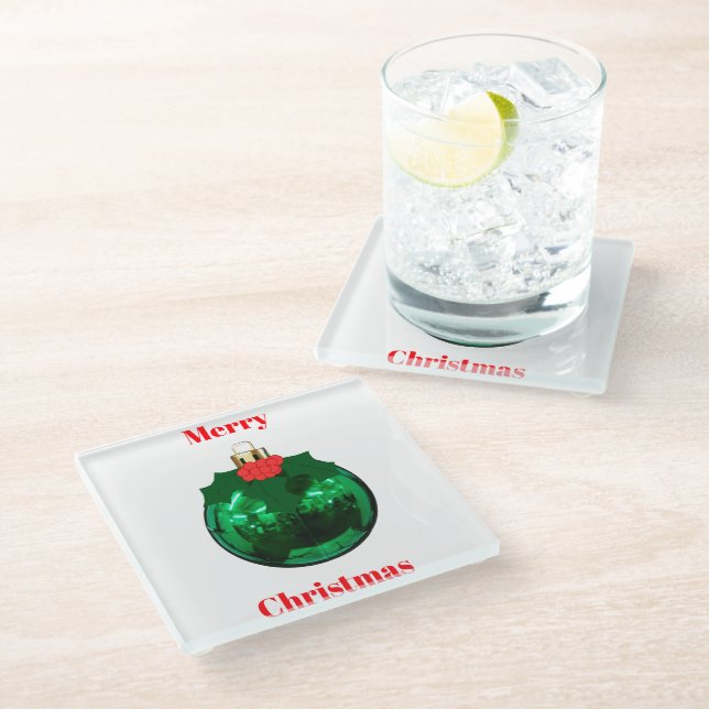 Grüne Verzierung mit Holly Untersetzer (Schrägansicht)