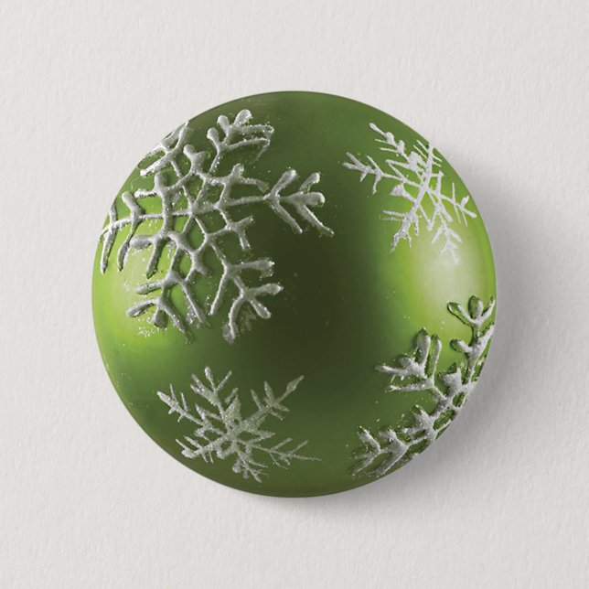 Grüne Verzierung mit Schneeflocken Button (Vorderseite)