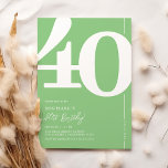 Grüne vierzigste Party Einladungen<br><div class="desc">Eine trendige, grüne und weiße Party Einladung zum 40. Geburtstag, die den Charme der alten Welt des fetten Serif-Schriftartes Nummer '40' nahtlos mit einer modernen, benutzerfreundlichen, personalisierbaren Vorlage verbindet. Diese Einladung ist nicht nur eine Karte, sie ist ein bedeutsamer Sake, um den Meilenstein von 40 zu schätzen.</div>
