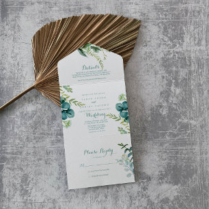 Grüne Vintage-Eukalyptus-Hochzeit All In One Einladung