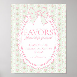 Grüne Vintage-Fancy-Floral-Favors-Schilder Poster