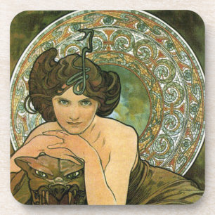 Grüne Vintage-Smaragd-Verführerin Art Nouveau Much Getränkeuntersetzer