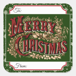 Grüne Vintage Weihnachtsgeschenkkleber Quadratischer Aufkleber