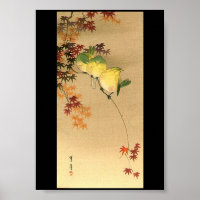 Grüne Vögel auf Ahornbaum, japanische Kunst c.1800