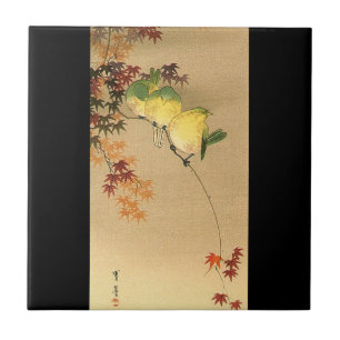 Grüne Vögel auf Ahornbaum, japanische Kunst Fliese