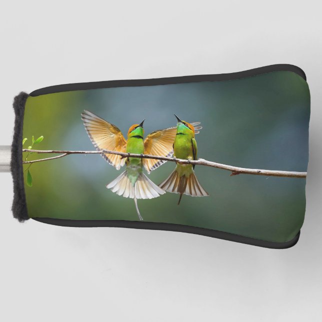 Grüne Vögel Frolisch auf dem Baumfoto Golf Headcover (Vorderseite)