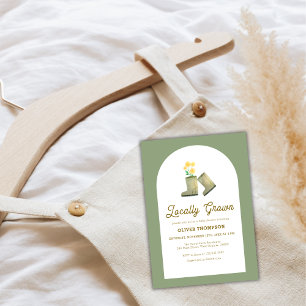 Grüne, vor Ort gezüchtete Blumenstiefel Babydusche Einladung
