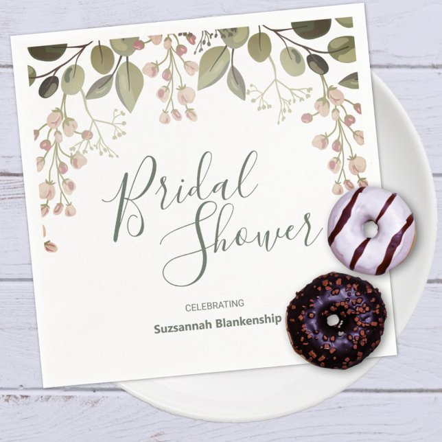 Grüne Vorlage für das Brautparty "Blumenmuster an  Serviette (It's simple to personalize or remove the two lines of template text on this bridal shower design. )