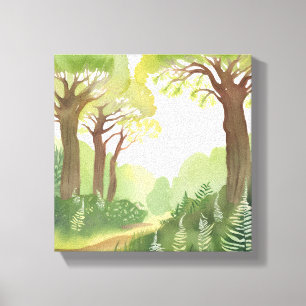 Grüne Wald Bäume   Natur Schöne Aquarellmalerei Leinwanddruck