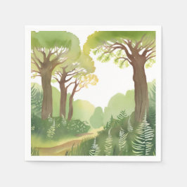 Grüne Wald Bäume | Natur Schöne Aquarellmalerei Serviette