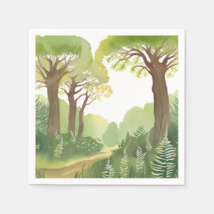 Grüne Wald Bäume Natur Schöne Aquarellmalerei Serviette