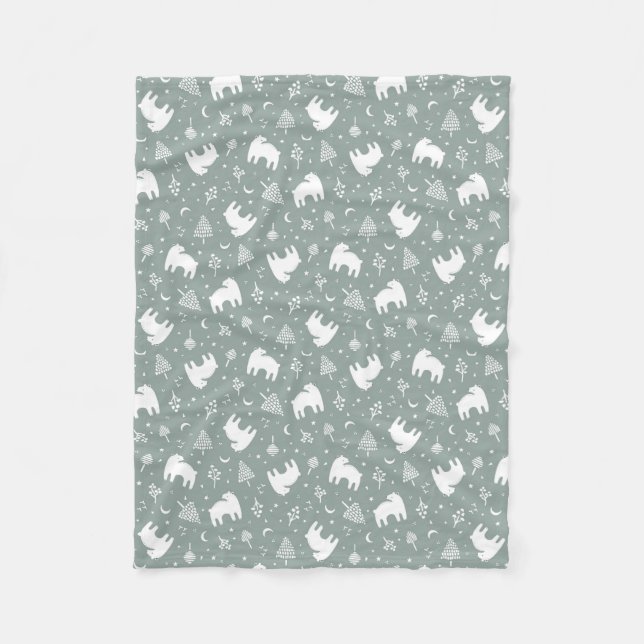 Grüne Waldbärchen Fleecedecke (Vorderseite)