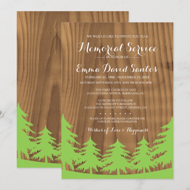 Grüne Waldmemorials - Einladung (Vorne/Hinten)