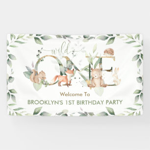 Grüne Waldtiere 1. Geburtstag Willkommen Banner