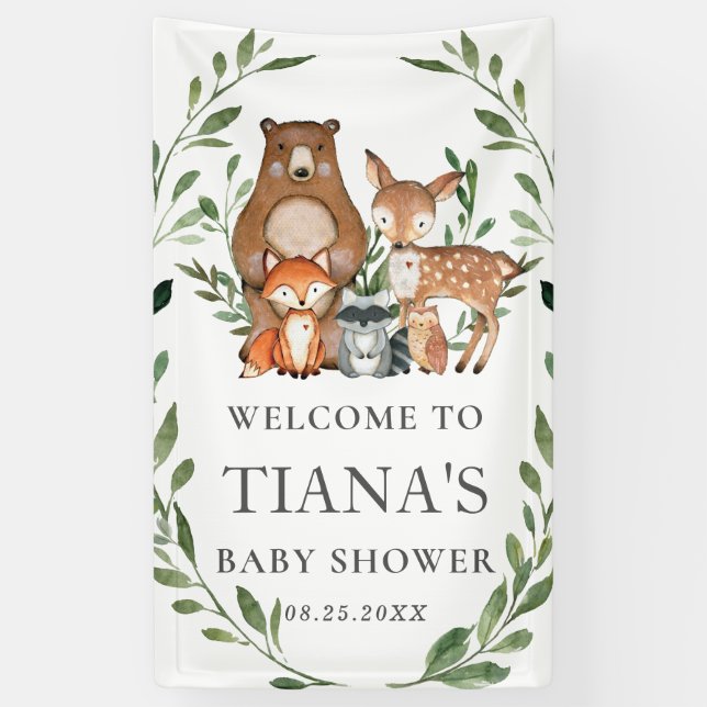 Grüne Waldtiere Babydusche Hintergrund Banner (Vertikal)