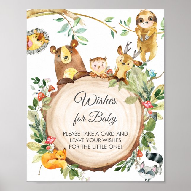 Grüne Waldtiere Wünsche für Baby-Zeichen Poster (Vorne)