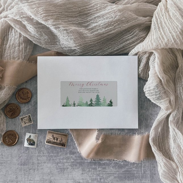 Grüne Waldweiden Weihnachtsbaumen Rücksendeadresse Adressaufkleber (Von Creator hochgeladen)