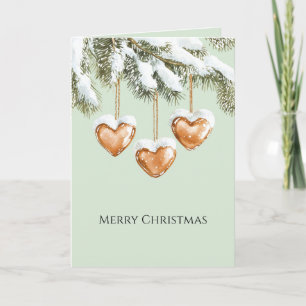 Grüne warme cremige Karamell-Herzen-Weihnachtsbaum Karte