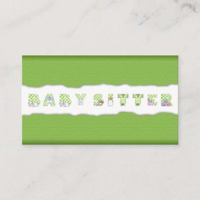 Grüne Wäsche Babysitter- und Kinderbetreuungskarte Visitenkarte (Vorderseite)