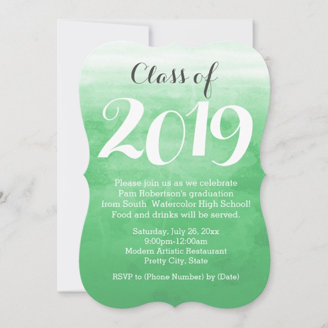 Grüne Wasserfarbe 2019 Einladung zur Graduierungsp (Vorderseite)