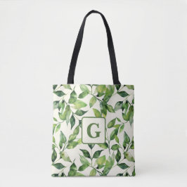 Grüne Wasserfarbe Botanische Blätter Monogramm Tasche