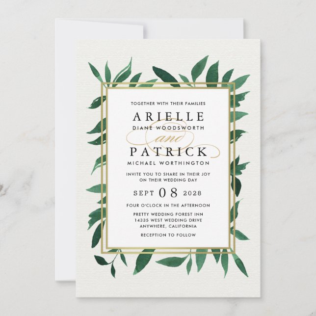 Grüne Wasserfarbe Botanische Hochzeiten Einladunge Einladung (Vorderseite)