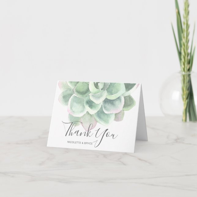 Grüne Wasserfarbe Botanische Sukkulente Hochzeit Dankeskarte (Vorderseite)