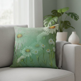 Grüne Wasserfarbe Daisy Blume Kissen