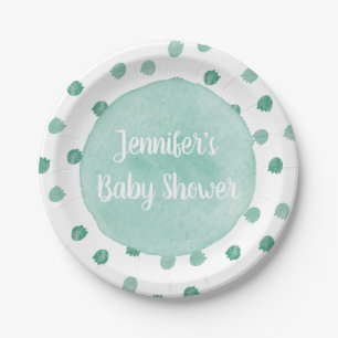 Grüne Wasserfarbe Dinosaur Babydusche Papierplatt Pappteller
