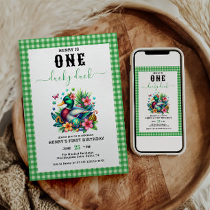 Grüne Wasserfarbe Ein Lucky Duck Boy 1. Geburtstag Einladung