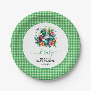 Grüne Wasserfarbe Ein Lucky Duck Boy 1. Geburtstag Pappteller