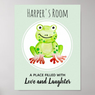Grüne Wasserfarbe-Frosch-Dschungel-Kinderzimmer-Ku Poster