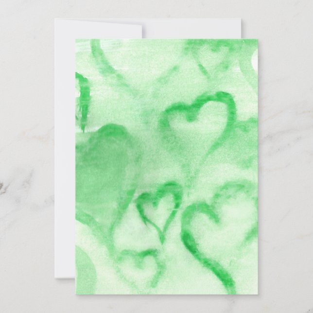 Grüne Wasserfarbe Herz Blanke Einladung (Vorderseite)