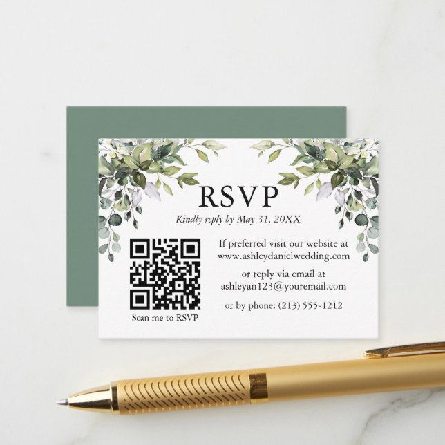Grüne Wasserfarbe Hochzeitssage Grüne UAWG QR Begleitkarte (Vorderseite/Rückseite Beispiel)