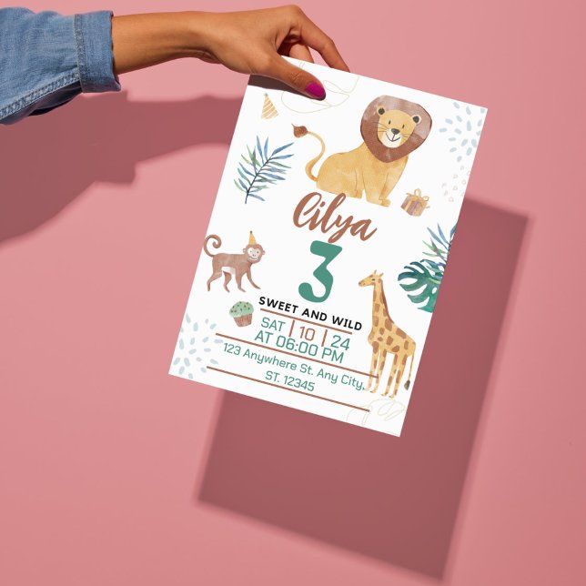 Grüne Wasserfarbe Kinder Illustration Savana Thema Einladung (Green Watercolor Kids Illustration Savana Theme Invitation)