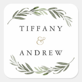 Grüne Wasserfarbe Leaf Moderne Hochzeit Quadratischer Aufkleber