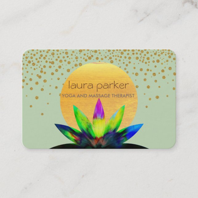 Grüne Wasserfarbe Lotus Blume Yoga Gesundheit Visitenkarte (Vorderseite)
