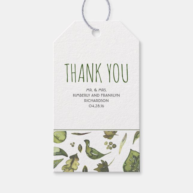 Grüne Wasserfarbe Moderne Rustikale Hochzeit Geschenkanhänger (Vorderseite)