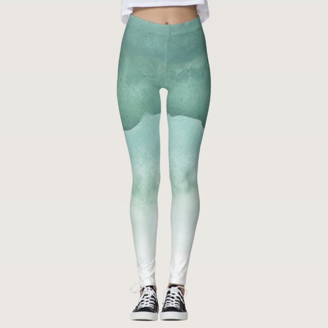 Grüne Wasserfarbe Ombre Leggings (Vorderseite)