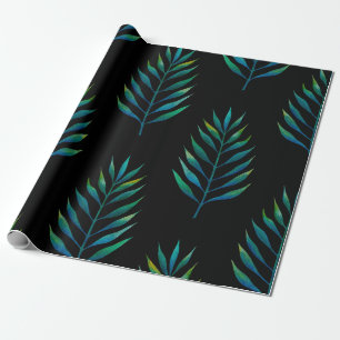Grüne Wasserfarbe Palmwedel auf schwarzem Hintergr Geschenkpapier
