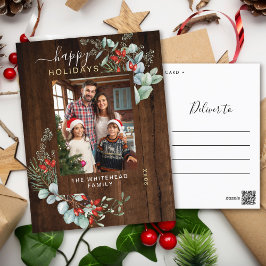 Grüne Wasserfarbe Rustikales dunkles Holz Feiertagspostkarte