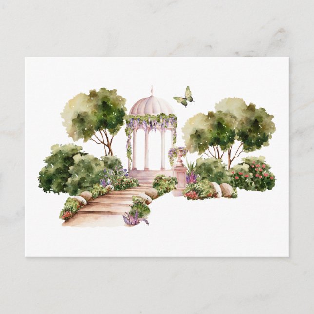 Grüne Wasserfarbe Traumhafte Gartenhochzeit Postkarte (Vorderseite)
