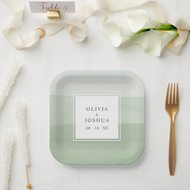 Grüne Wasserfarbenhochzeit Pappteller (Hochzeit)