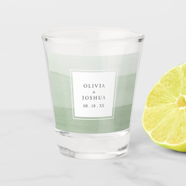 Grüne Wasserfarbenhochzeit Schnapsglas (Vorderseite)