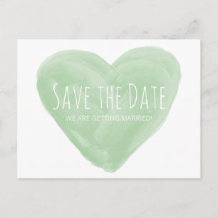 Grüne Watercolor-Herz-Save the Date Postkarte