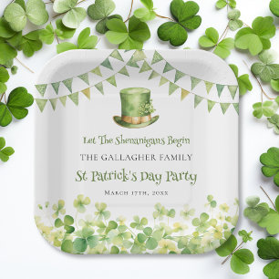 Grüne Watercolor Shamrock St. Patrick's Day Party Pappteller